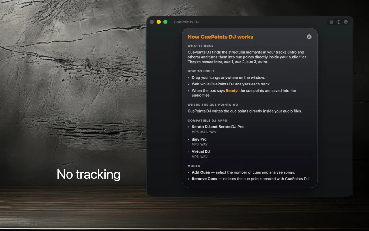 Settings and modes